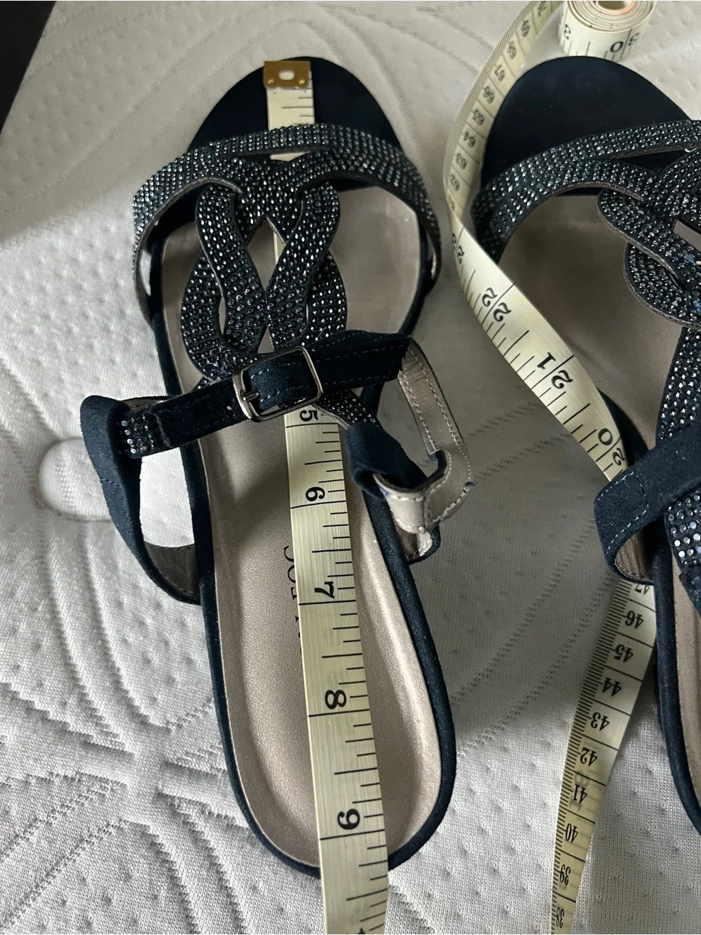LONDON FOG Womens Macey Demi-Wedge Dress Sandals Women's Navy Rhinestone 7 Wide
